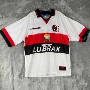 Flamengo Retro Jersey Umbro White Red Black Soccer Football Shirt Mens AL G